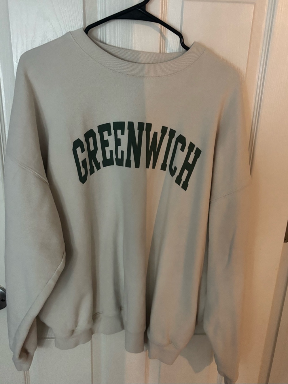 Brandy Melville Beige 'Greenwich' Pullover with Dark Green Print